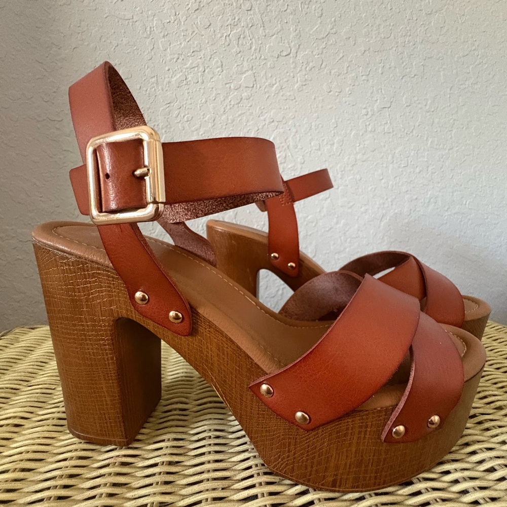 Limelight Cognac Leather Platform Heels